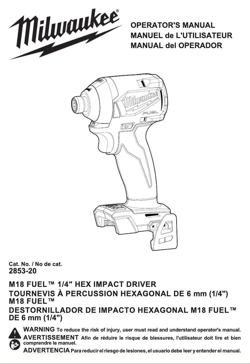 Page 1 de la notice Manuel utilisateur Milwaukee M18 Fuel 2853-22