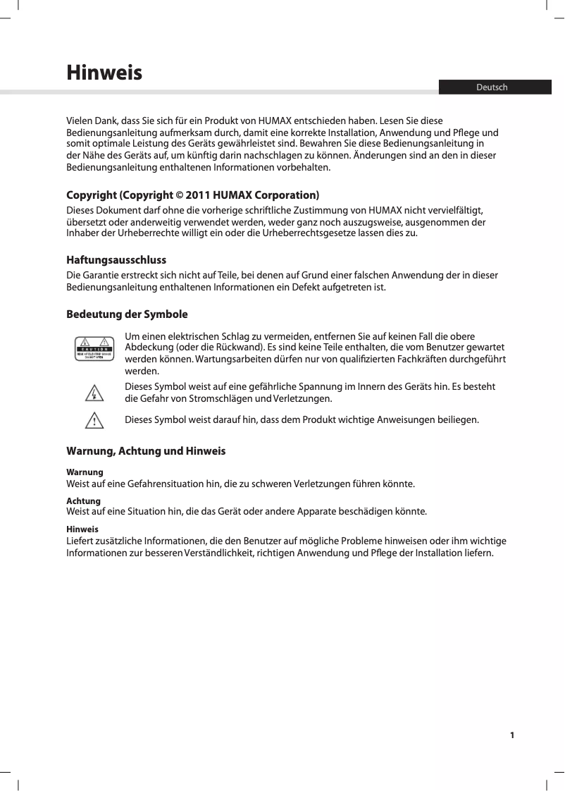 Page 1 de la notice Manuel utilisateur Humax LNB 106