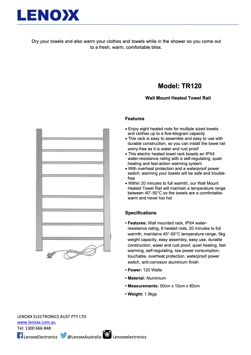 Page n°1 - Manuel utilisateur Lenoxx TR120