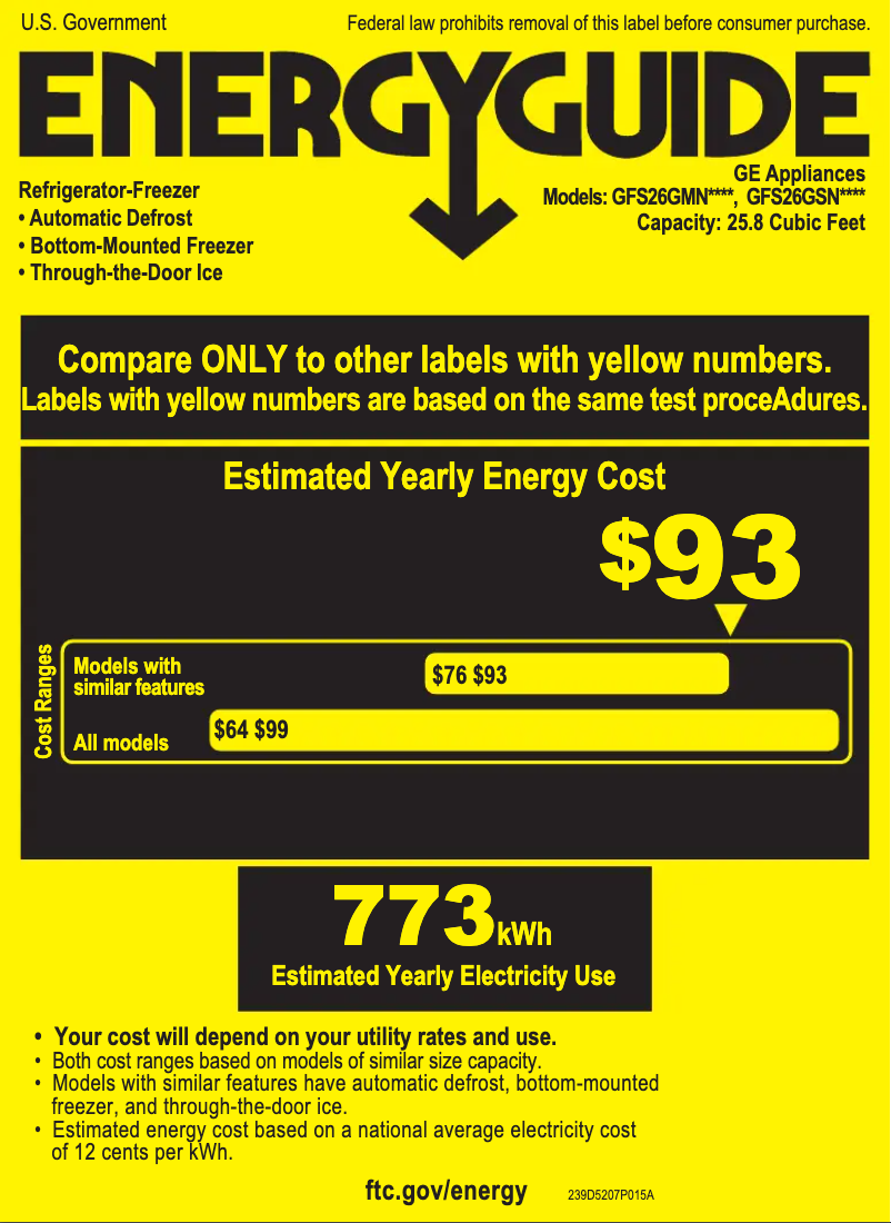 Page n°1 - Label énergétique GE GFS26GSNSS