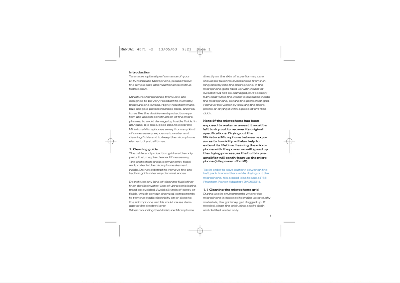 Page n°1 - Manuel utilisateur DPA d:screet 4071