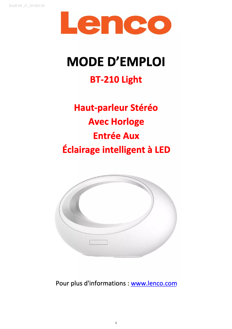 Image de la première page du manuel de l'appareil BT-210 Light