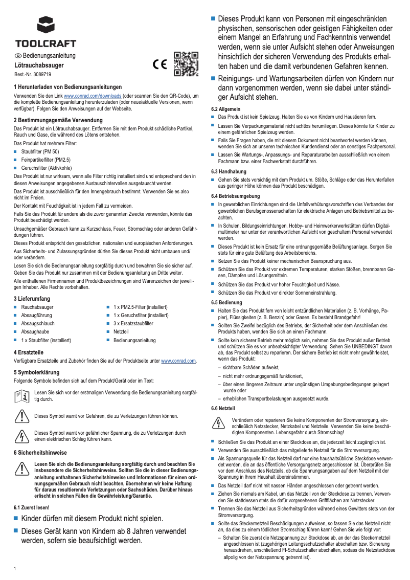 Page 1 de la notice Manuel utilisateur Toolcraft FE-300