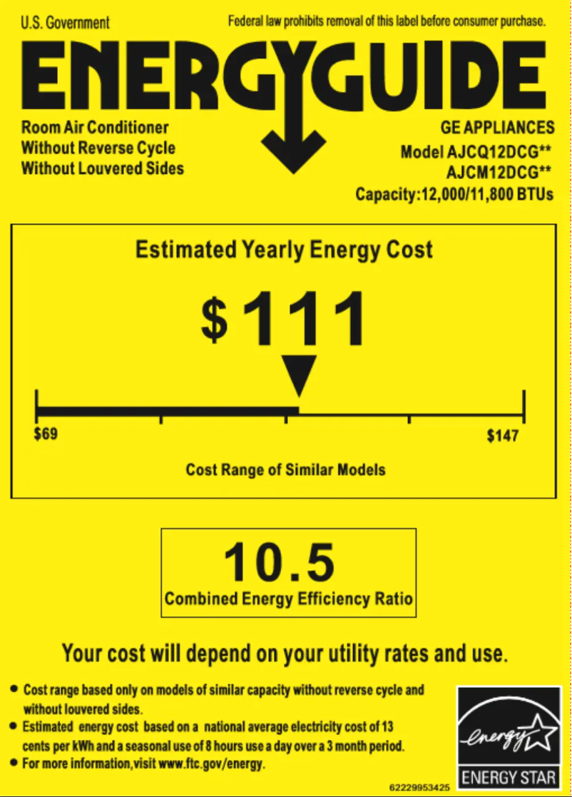 Página 1 del manual Etiqueta energética GE AJCM12DCG