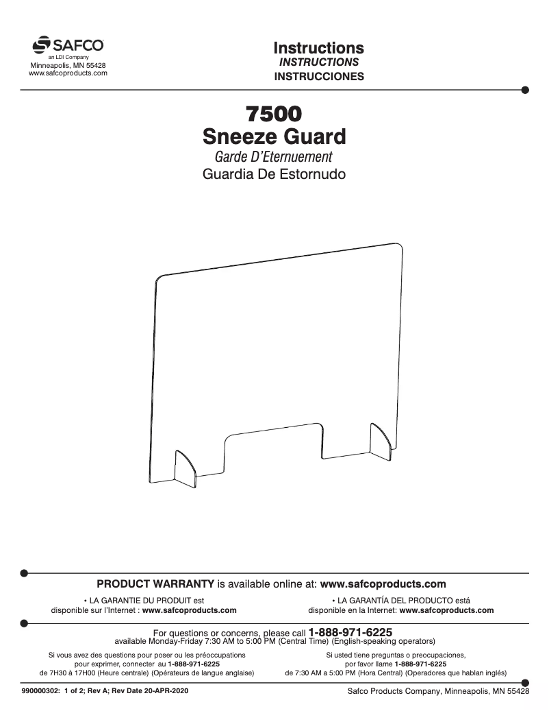 Page n°1 - Manuel utilisateur Safco 7500