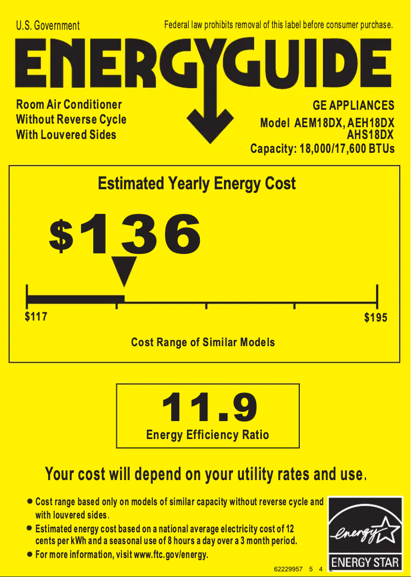 Página 1 del manual Etiqueta energética GE AHS18DX