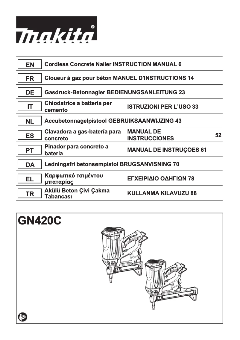 Page 1 de la notice Manuel utilisateur Makita GN420C