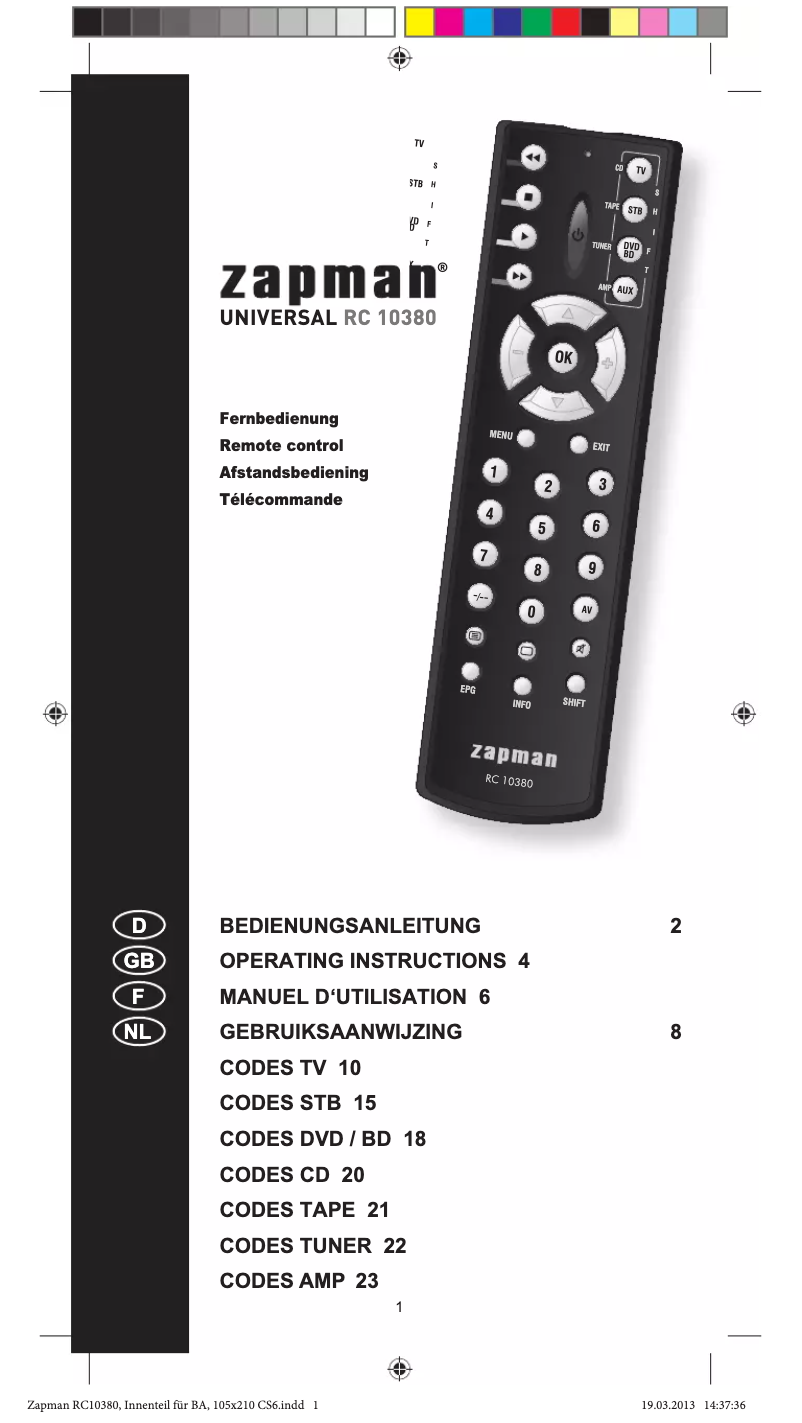 Image de la première page du manuel de l'appareil RC 10380