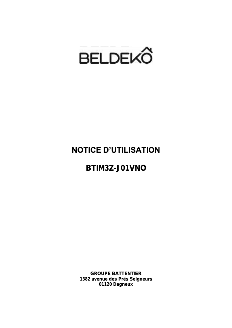 Page n°1 - Manuel utilisateur Beldeko BTIM3Z-J01VNO