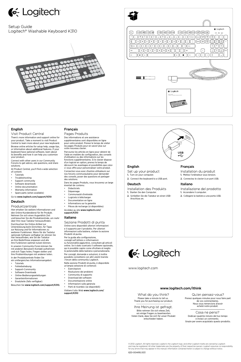 Page 1 de la notice Manuel utilisateur Logitech K310