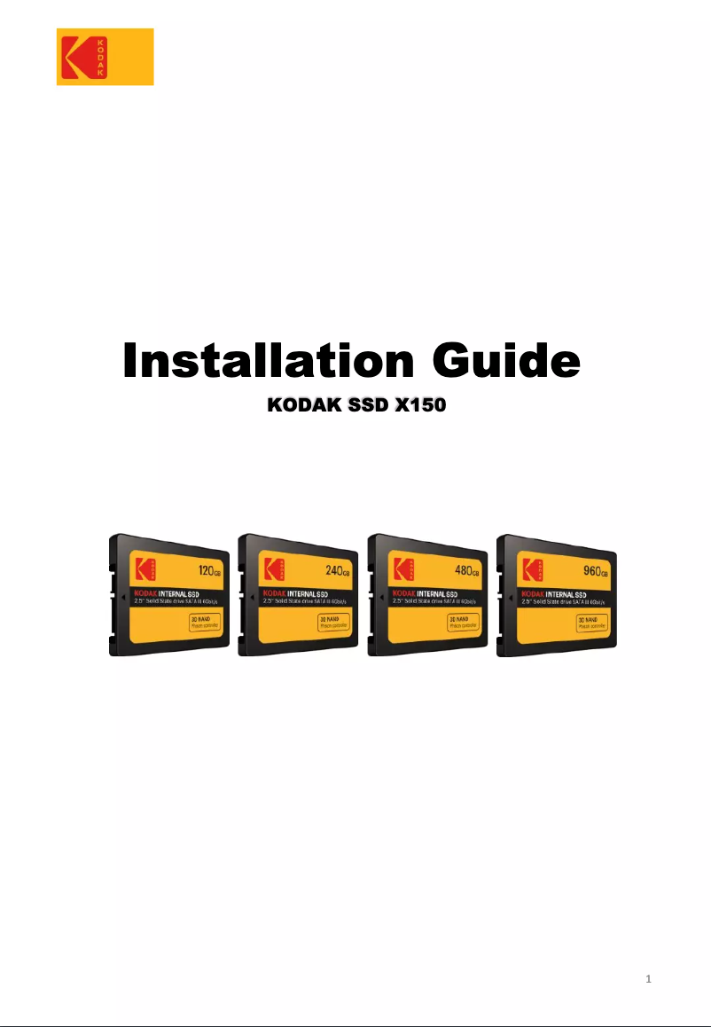 Page 1 de la notice Guide d'installation Kodak SSD X150