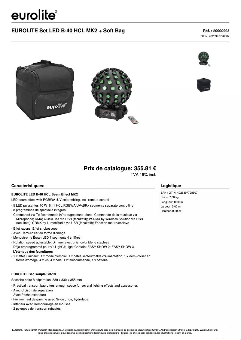 Page 1 of the manual Technical Sheet Eurolite LED B-40