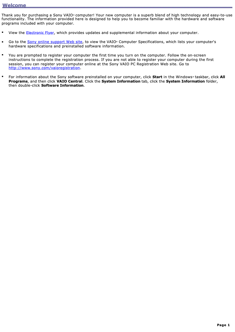 Page n°1 - Manuel utilisateur Sony Vaio VGC-RB60G