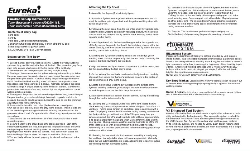 Page n°1 - Manuel utilisateur Eureka Taron Basecamp 4