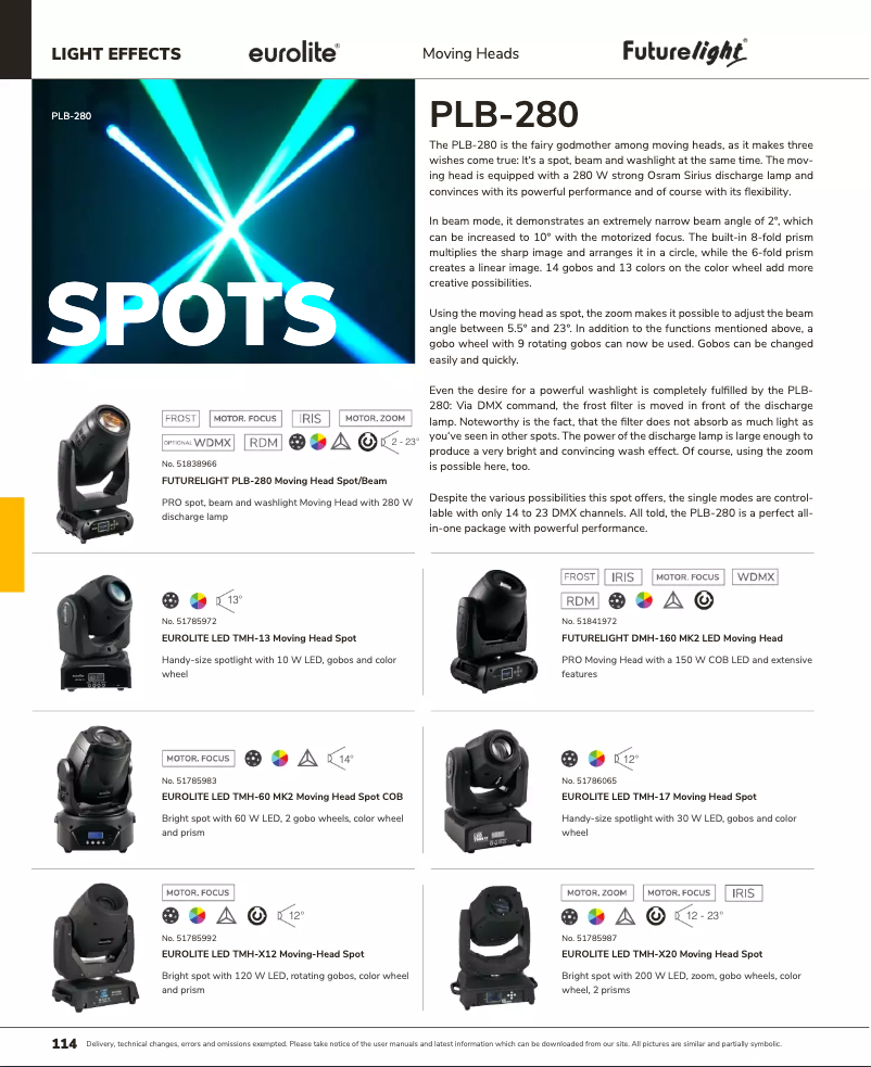 Page 1 de la notice Catalogue Futurelight DMH-160 MK2