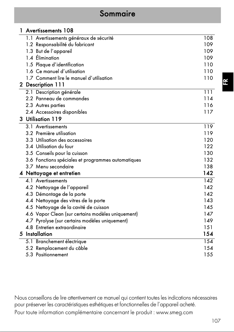 Page 1 de la notice Manuel utilisateur Smeg SFP120N