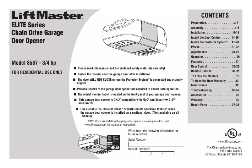 Page n°1 - Manuel utilisateur LiftMaster 8587 Elite