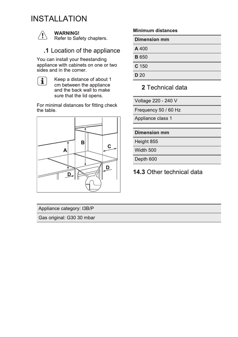 Page 1 de la notice Guide d'installation Electrolux EKG51105OX