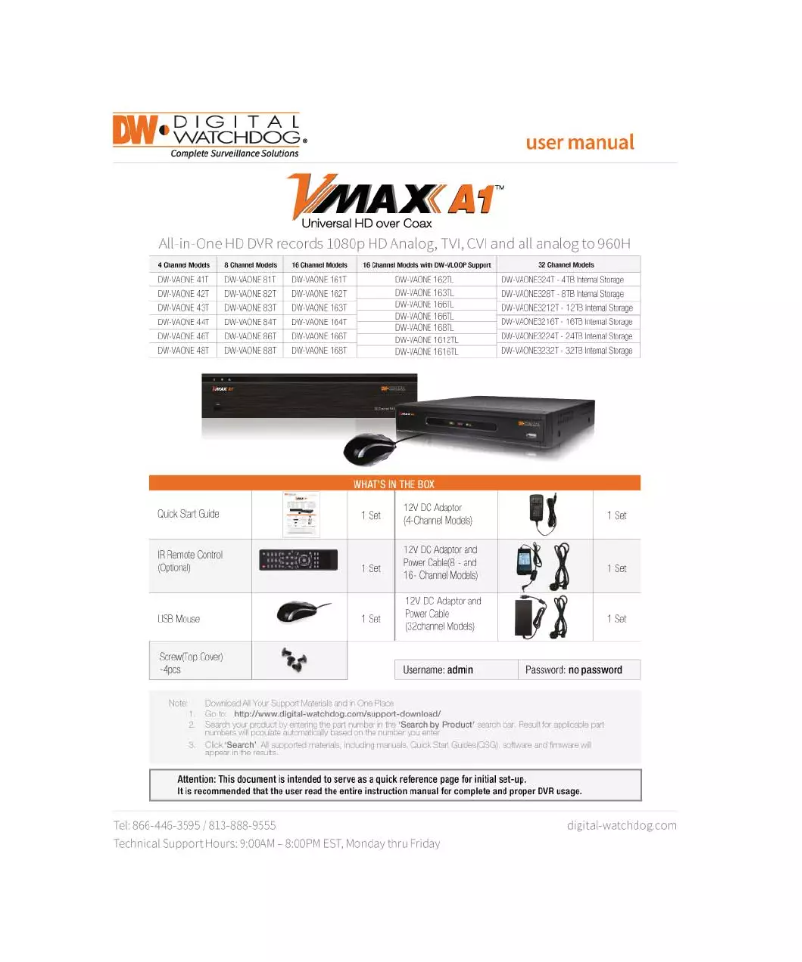 Page 1 de la notice Manuel utilisateur Digital Watchdog VMAX A1 DW-VAONE 4