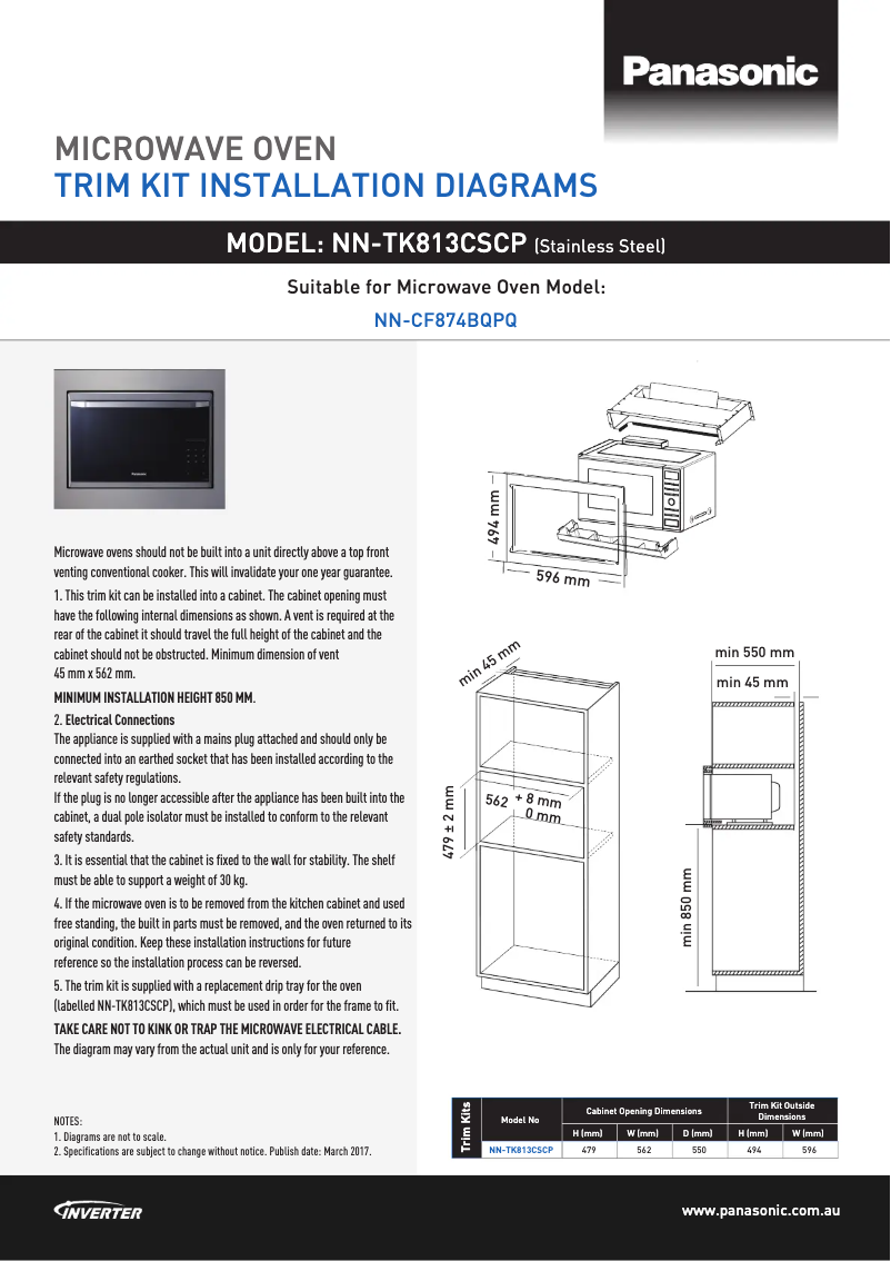 Page 1 de la notice Fiche technique Panasonic NN-TK813CSCP