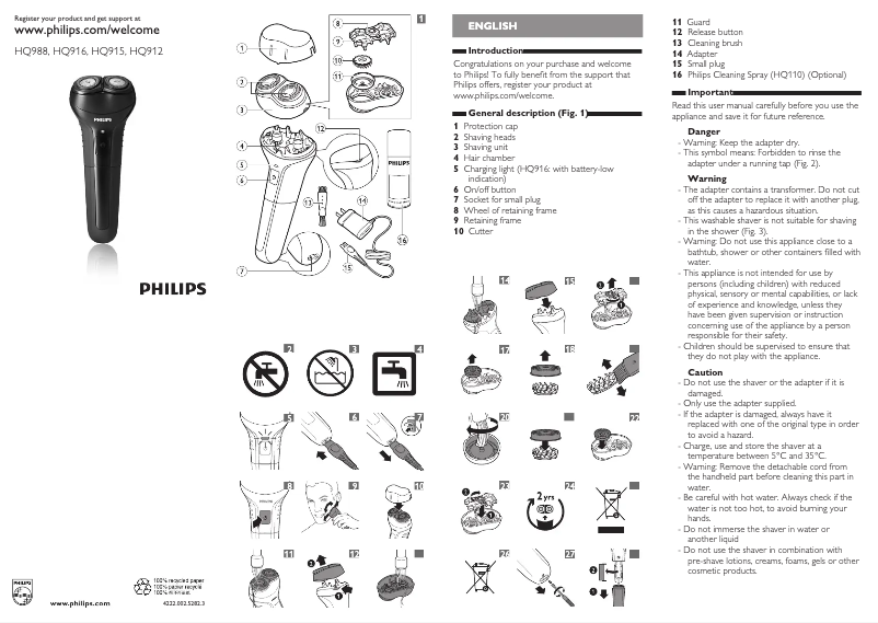 Page n°1 - Manuel utilisateur Philips HQ916