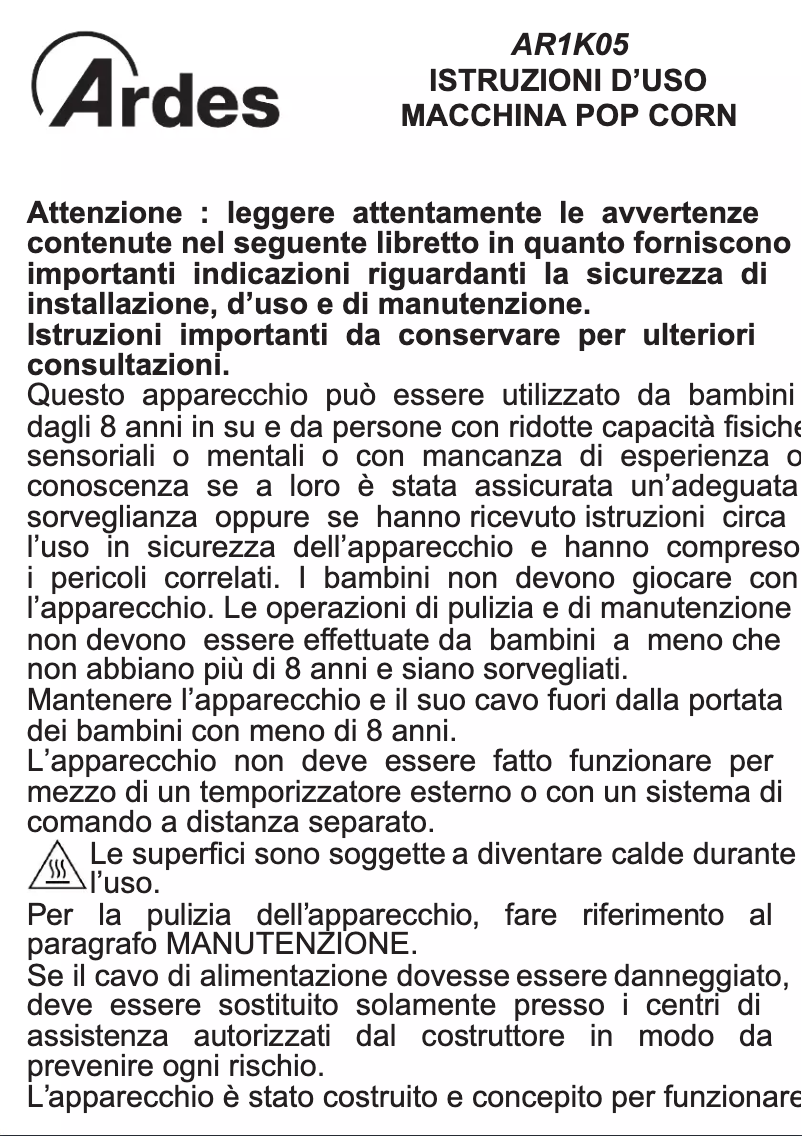 Image de la première page du manuel de l'appareil AR1K05