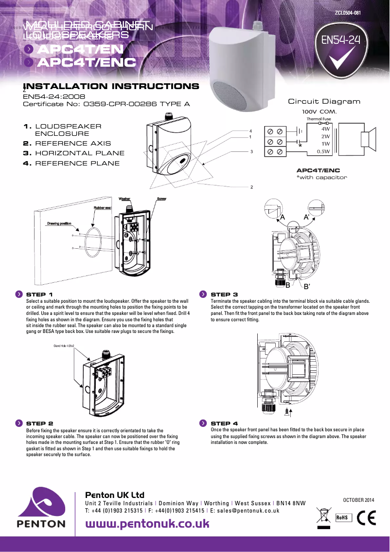 Page n°1 - Manuel utilisateur Penton APC4T/EN