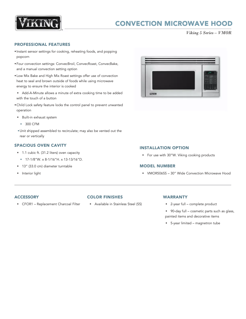 Página 1 del manual Ficha técnica Viking VMOR506SS