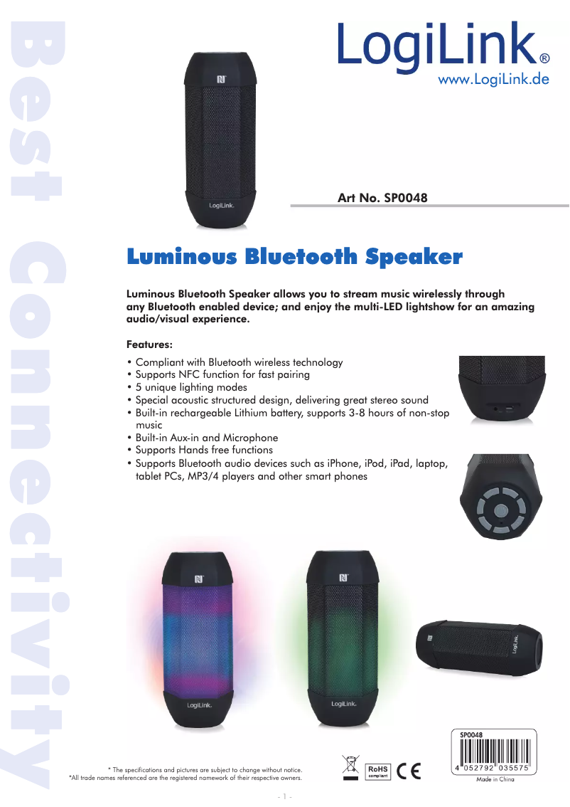 Page 1 de la notice Manuel utilisateur LogiLink SP0048