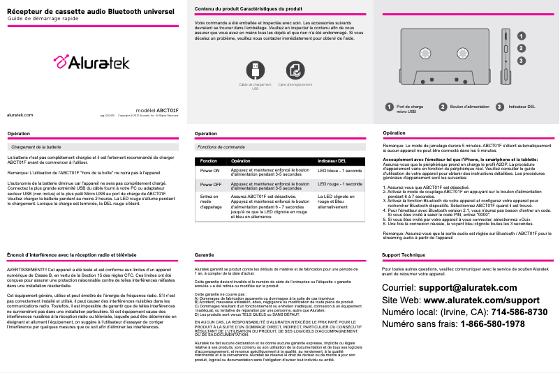 Page n°1 - Manuel utilisateur Aluratek ABCT01F