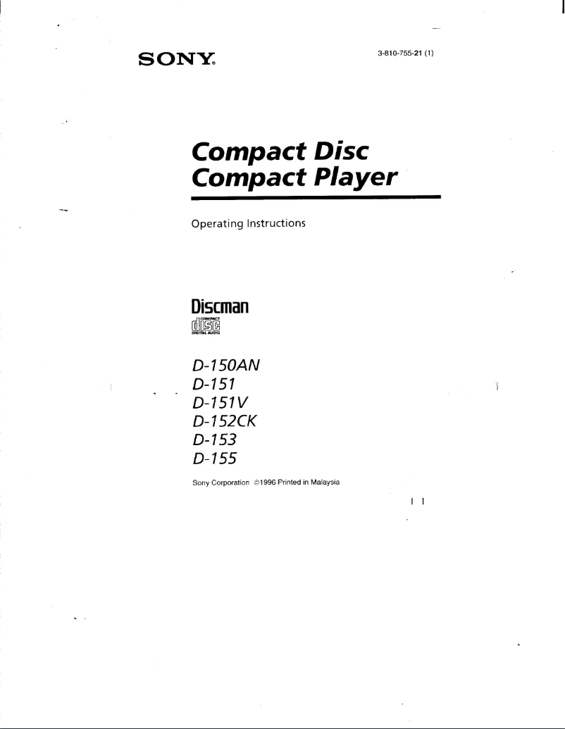 Page 1 de la notice Manuel utilisateur Sony Discman D-151