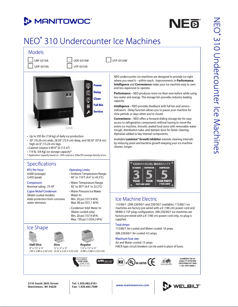 Page n°1 - Fiche technique Manitowoc UD-0310A