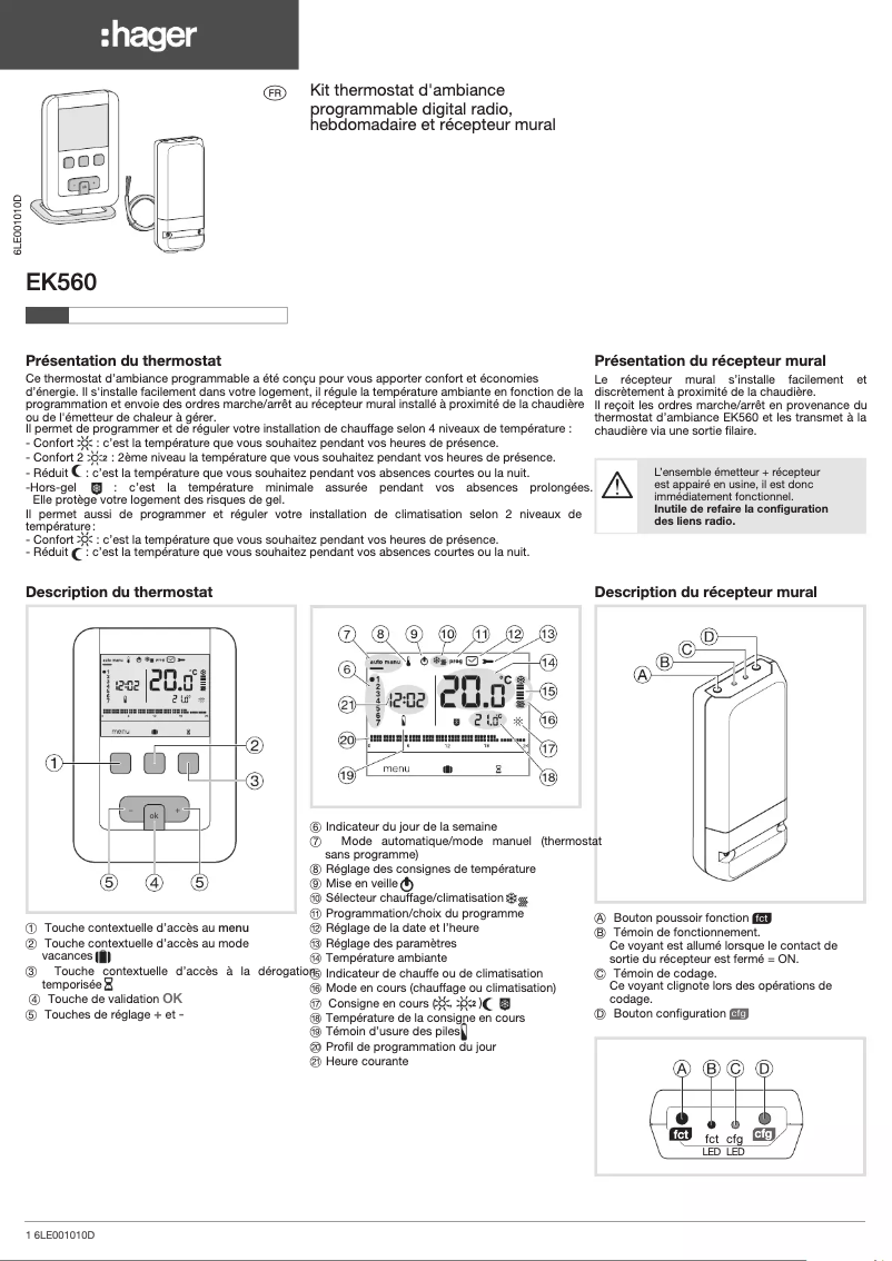 Page n°1 - Manuel utilisateur Hager EK560