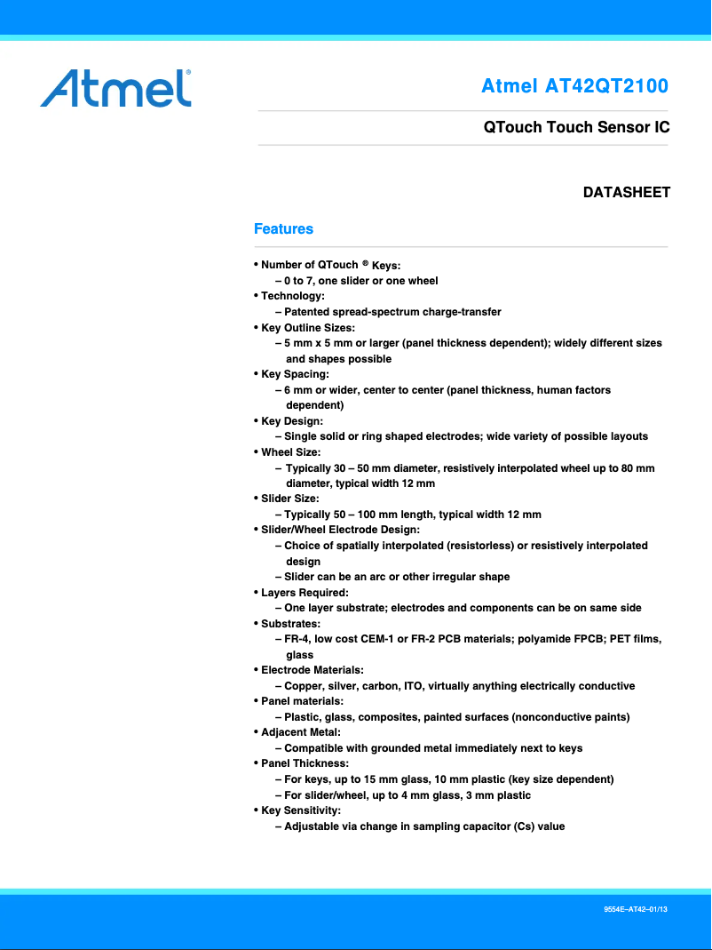 Image de la première page du manuel de l'appareil AT42QT2100