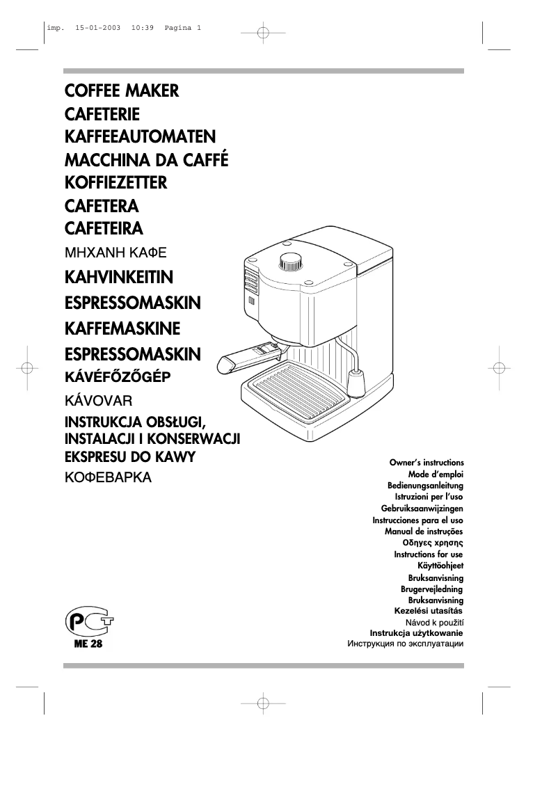 Page n°1 - Manuel utilisateur DeLonghi Bar 14F