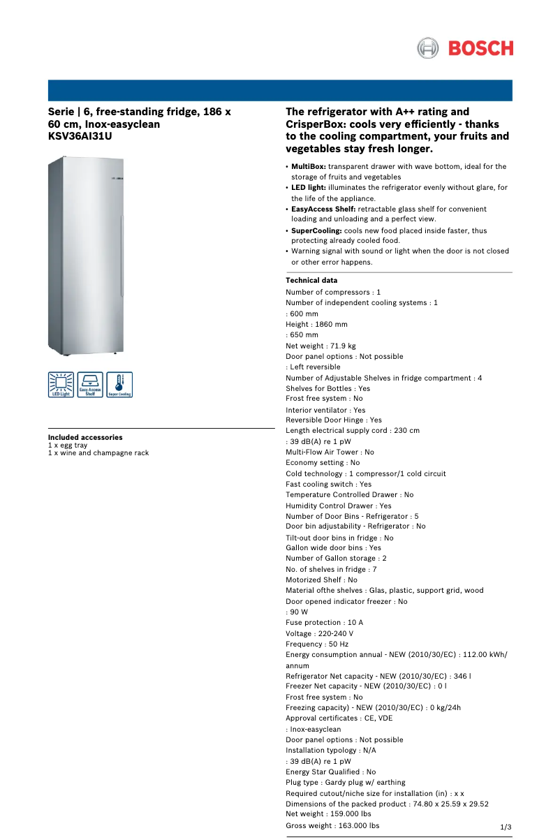 Page 1 of the manual User Manual Bosch KSV36AI31U