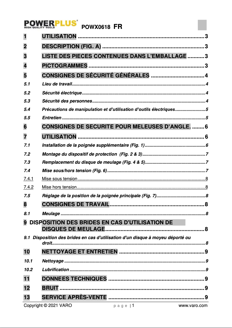 Page n°1 - Manuel utilisateur PowerPlus POWXAGS3
