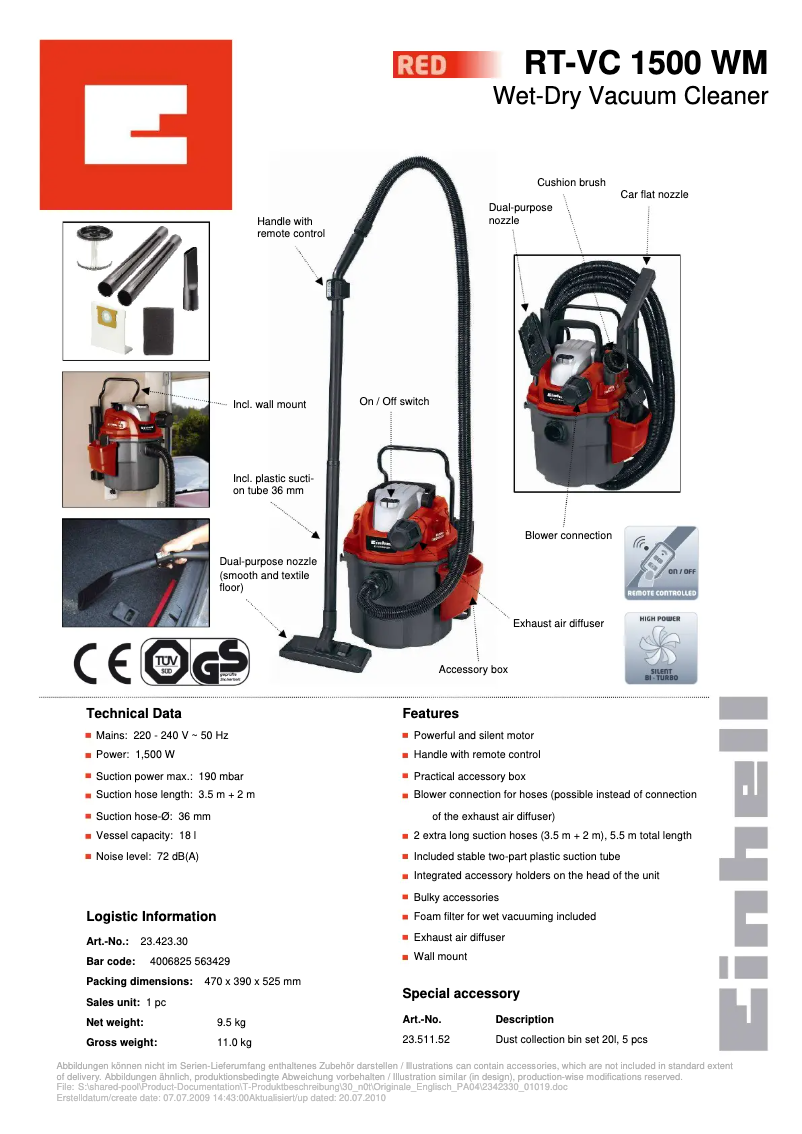 Image de la première page du manuel de l'appareil RT-VC 1500