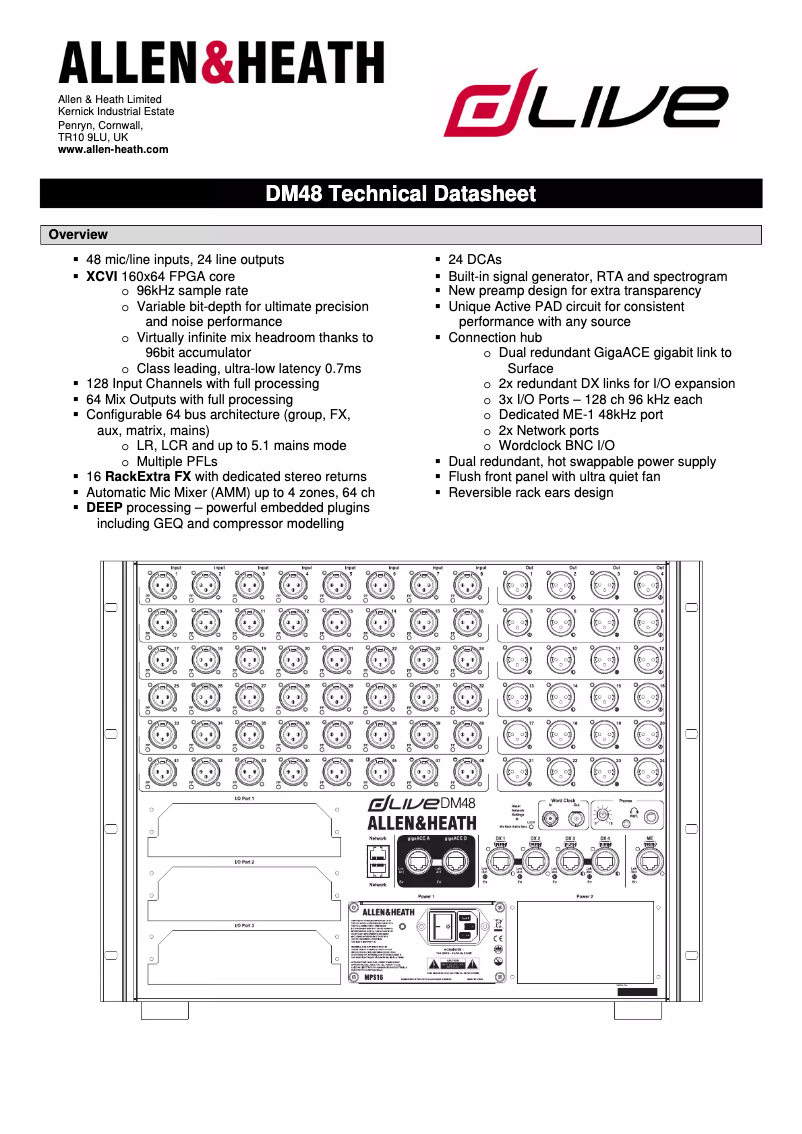 Page n°1 - Fiche technique Allen & Heath dLive DM48