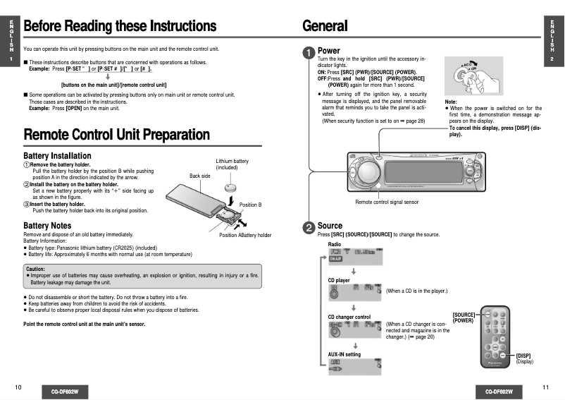Image de la première page du manuel de l'appareil CQ-DF602