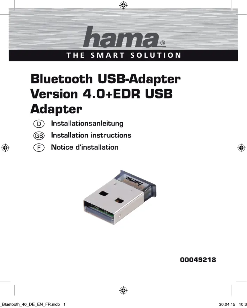 Page 1 de la notice Manuel utilisateur Hama Bluetooth USB v4.0 + EDR