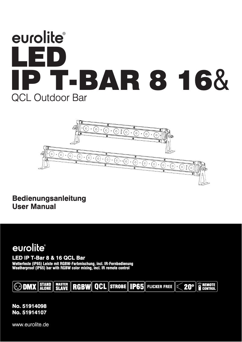 Page n°1 - Manuel utilisateur Eurolite LED IP T-Bar 8 QCL