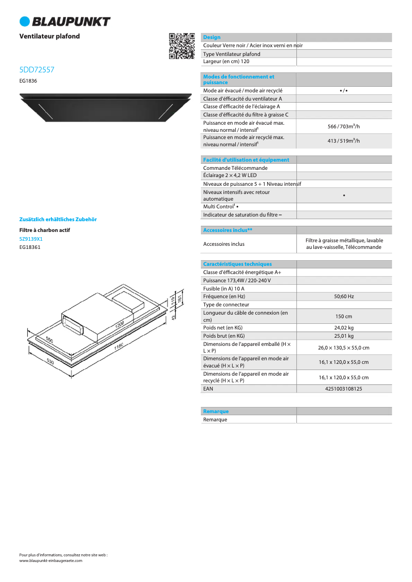 Página 1 del manual Ficha técnica Blaupunkt 5DD 72557