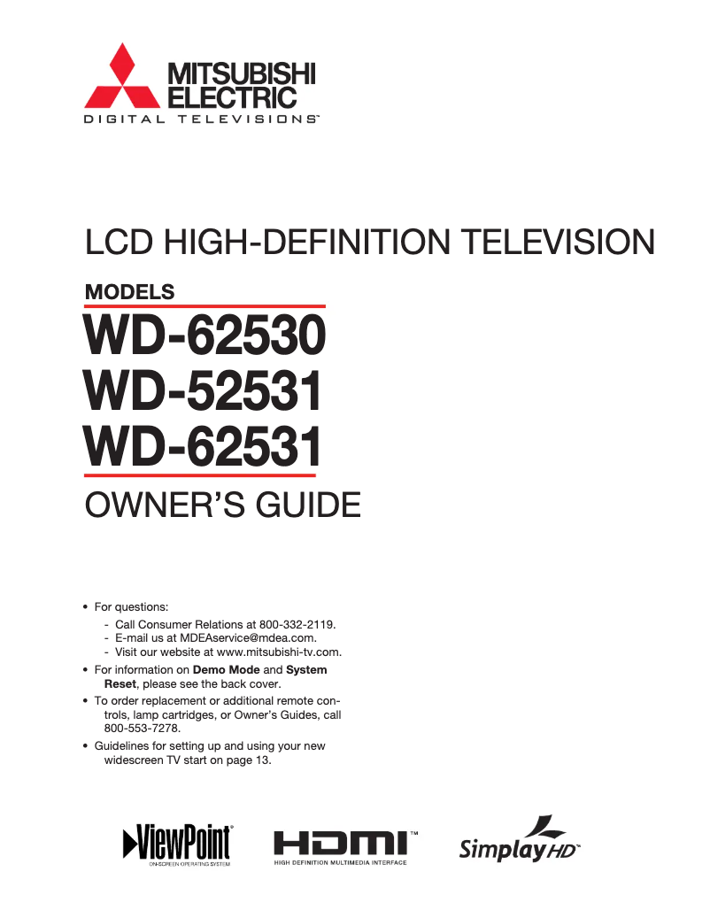Page n°1 - Manuel utilisateur Mitsubishi WD-52531