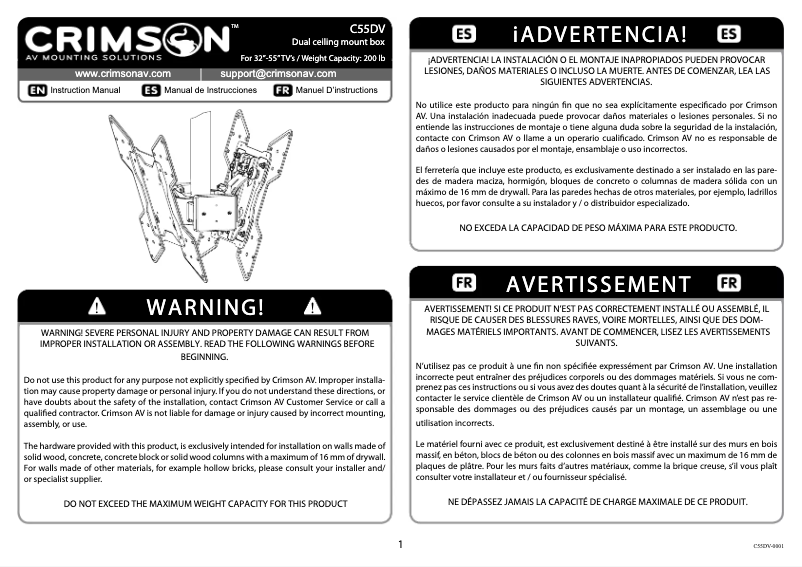 Page 1 de la notice Manuel utilisateur Crimson C55DV