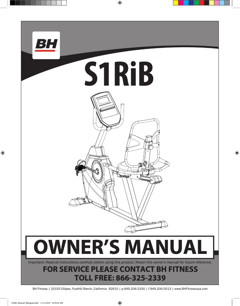 Page 1 de la notice Manuel utilisateur BH Fitness S1RiB