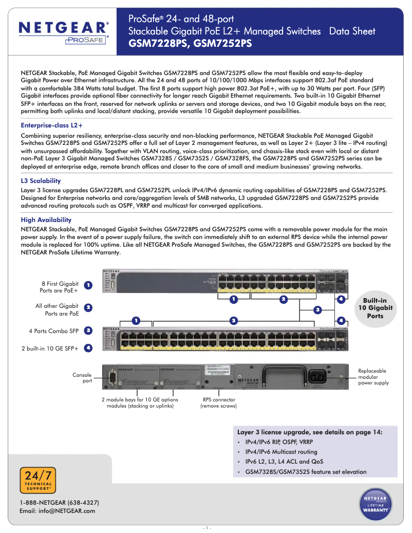 Page n°1 - Fiche technique Netgear GSM7252PS
