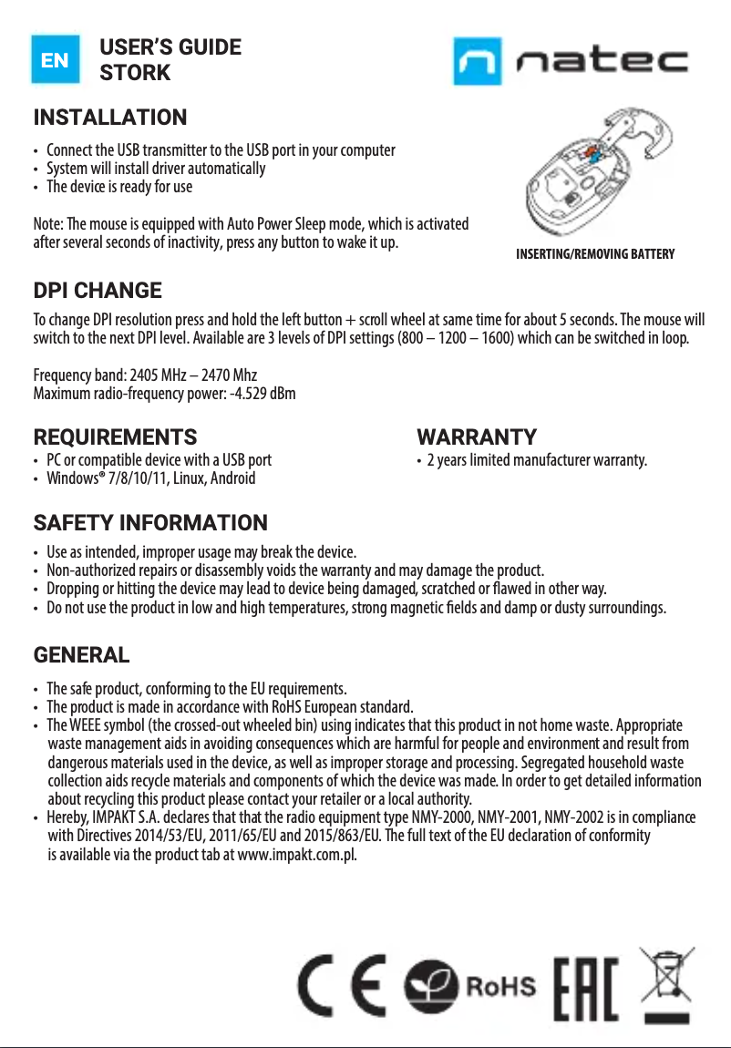 Page n°1 - Manuel utilisateur Natec Stork