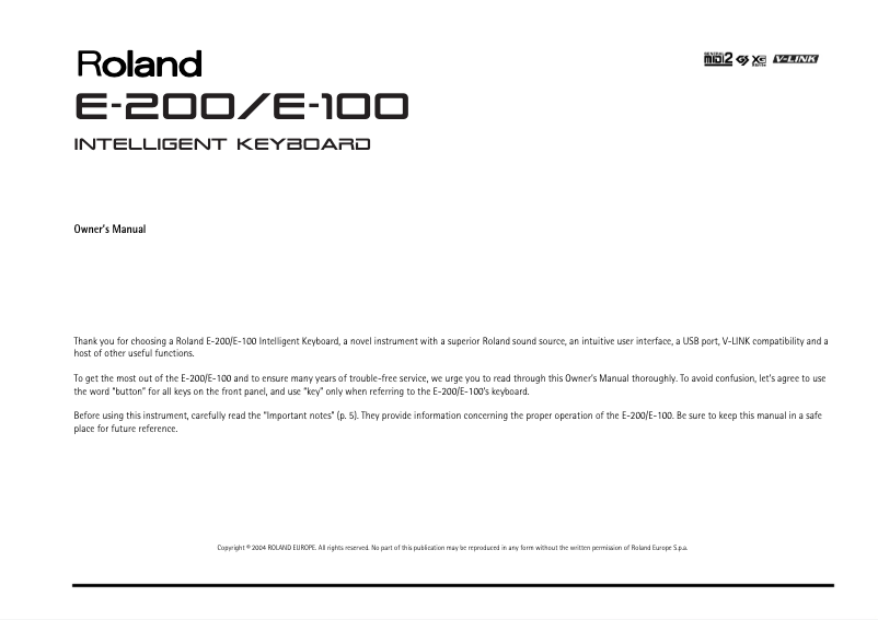Image de la première page du manuel de l'appareil E-100