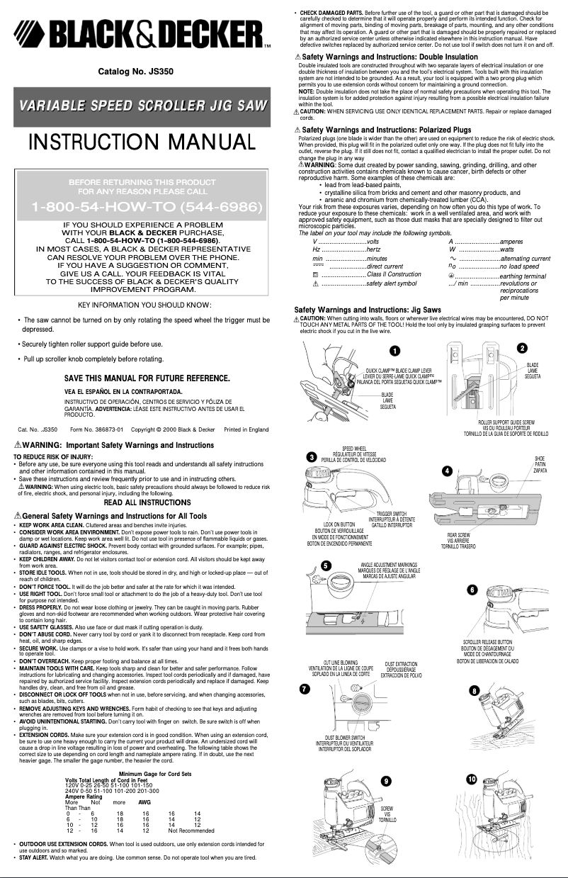 Page n°1 - Manuel utilisateur Black & Decker JS250